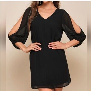 Lulu's Black Long sheer open Sleeve V-Neck Dress -shifting gear